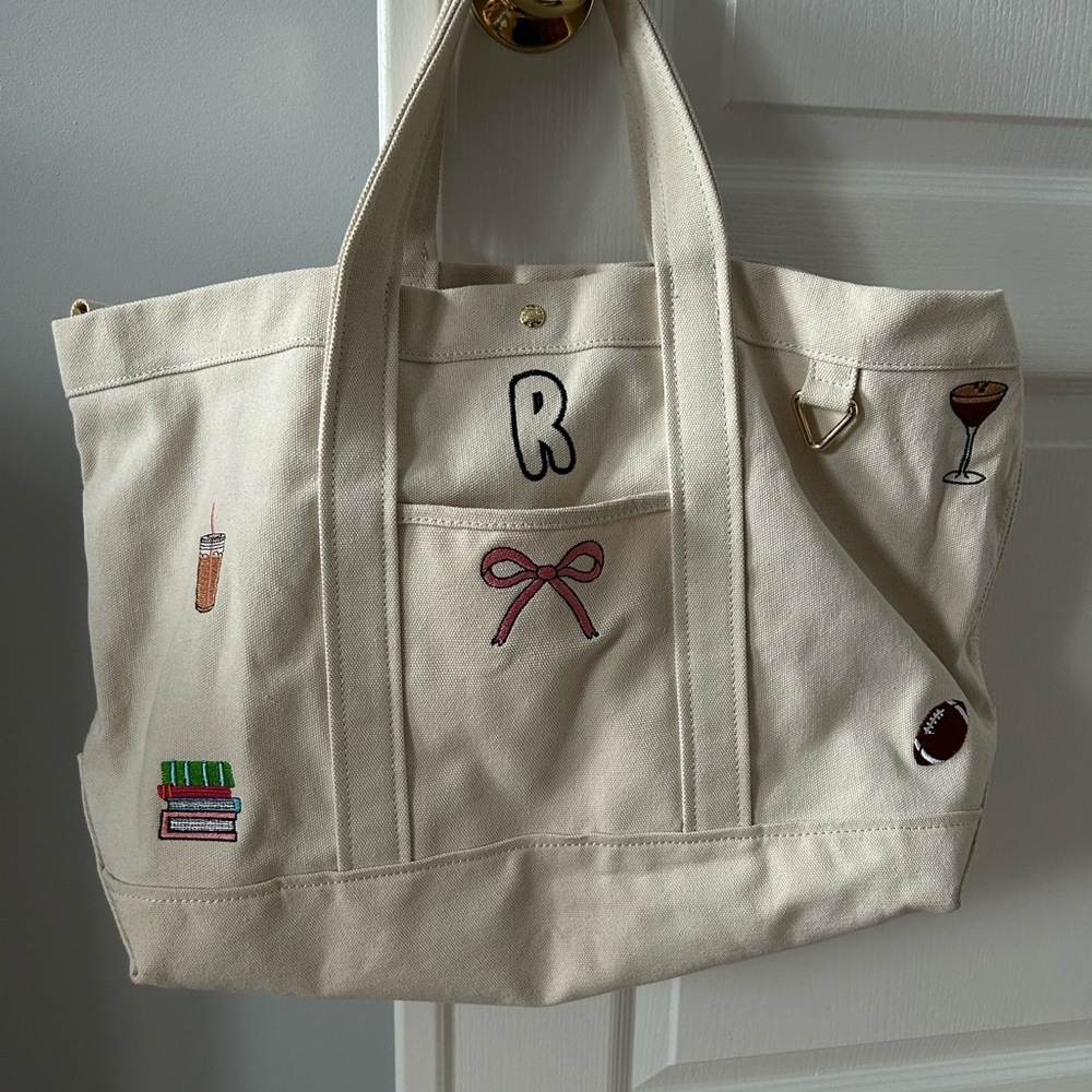 BaubleBar Cream Tote with Embroidered Accents